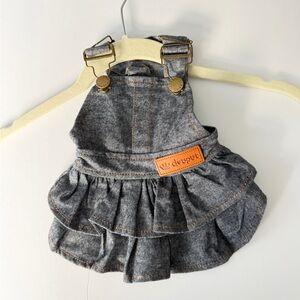 Striped Dogbanstar Pet Dress and denim ruffled skirt overalls for extra small